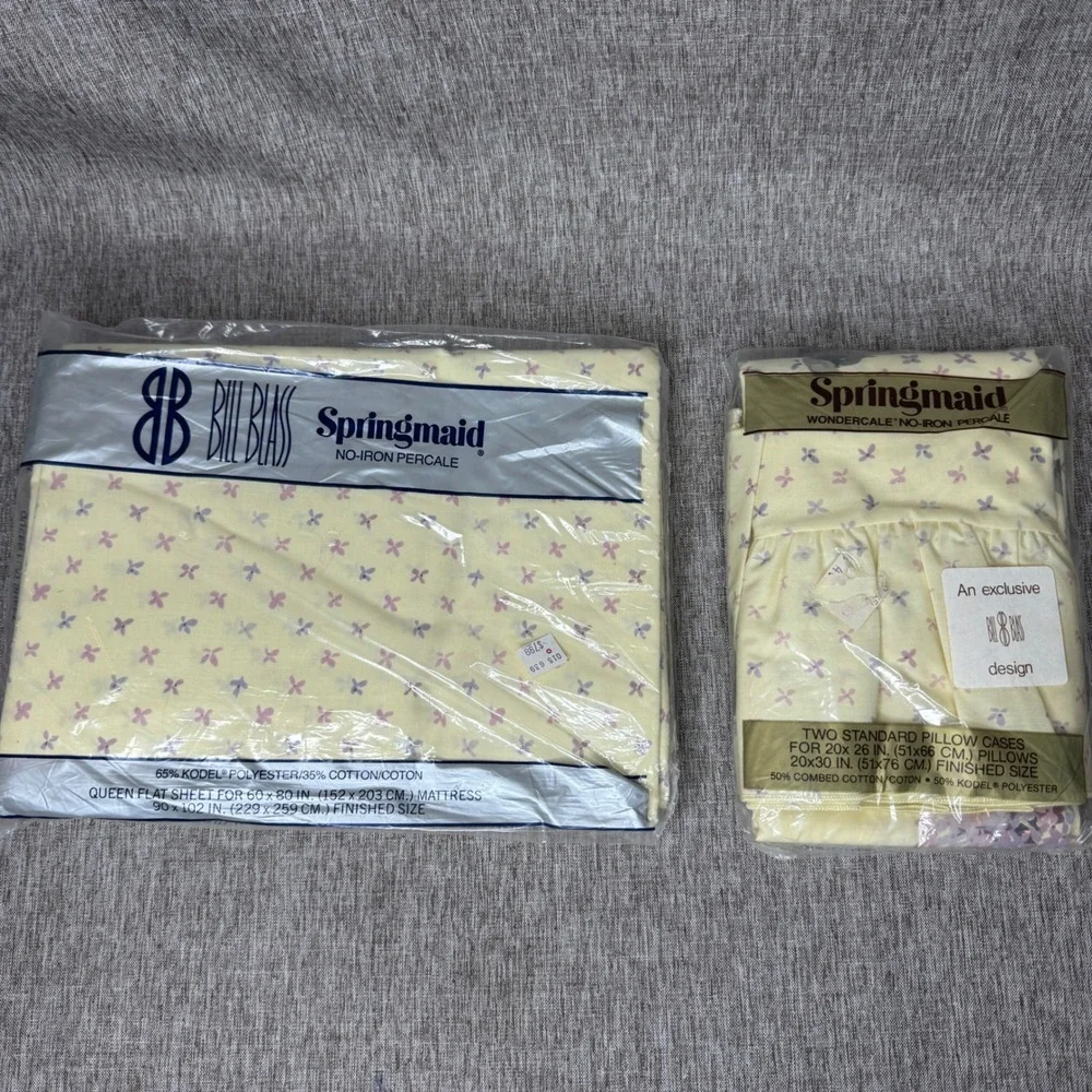 Springmaid Bill Blass Evening Lilacs II Queen Flat Sheet 2 Pillowcases Vintage